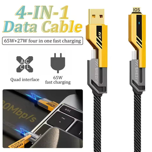 4 in 1 USB C Cable Fast Charging Data Cable 65W 27W PD QC3.0 Multifunction Charger Sync Cord For iPhone Samsung Huawei Xiaomi