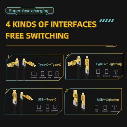 4 in 1 USB C Cable Fast Charging Data Cable 65W 27W PD QC3.0 Multifunction Charger Sync Cord For iPhone Samsung Huawei Xiaomi